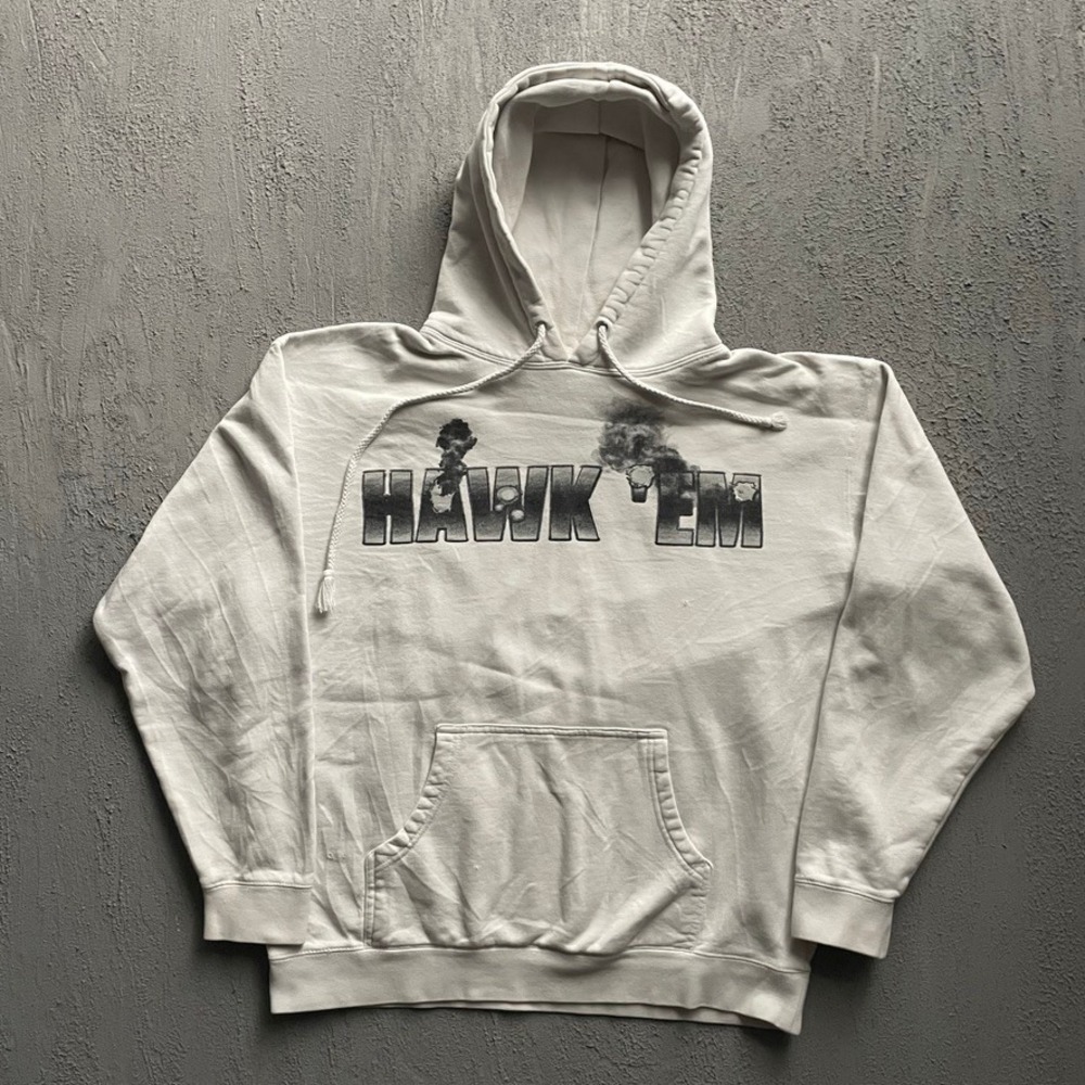 Hawk Em Graphic Hoodie Men Large White Vlone Pop Smoke